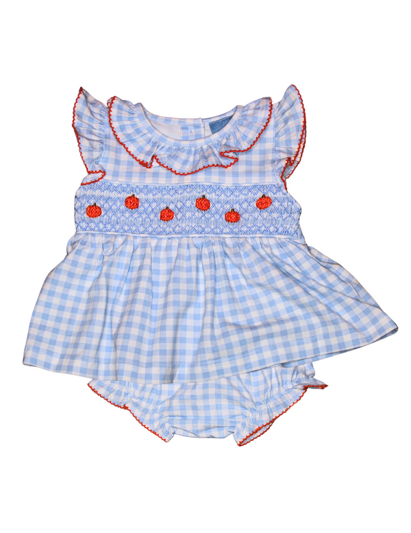 Gingham Smocked Pumpkins - Bloomer Set