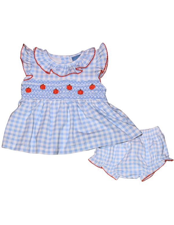 Gingham Smocked Pumpkins - Bloomer Set
