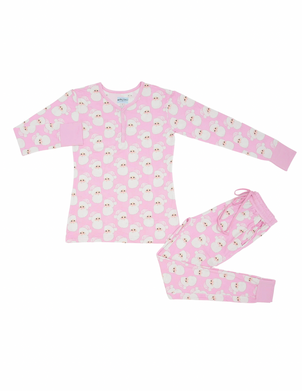 Main Street Bamboo Women's Jogger PJ Sets - Pink Santas