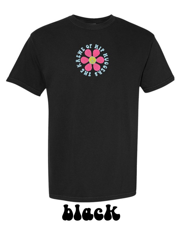KOHH PEACE SIGN FLOWER EMBROIDERED SHORT SLEEVE TEE