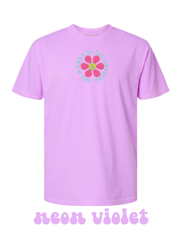 KOHH PEACE SIGN FLOWER EMBROIDERED SHORT SLEEVE TEE