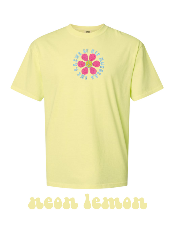 KOHH PEACE SIGN FLOWER EMBROIDERED SHORT SLEEVE TEE