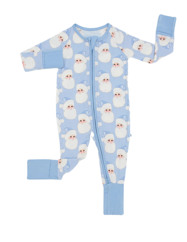 Main Street Bamboo Zipper Onesie PJs - Blue Santas