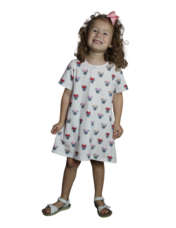Sadie Swing Dress - Pink Watercolor Mouse