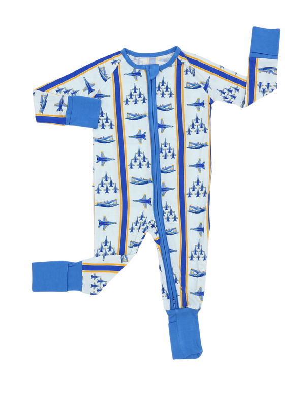 Main Street Bamboo Zipper Onesie PJs - Blues Stripes