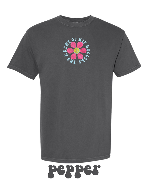 KOHH PEACE SIGN FLOWER EMBROIDERED SHORT SLEEVE TEE