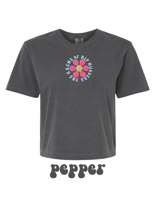 KOHH PEACE SIGN FLOWER EMBROIDERED BOXY TEE