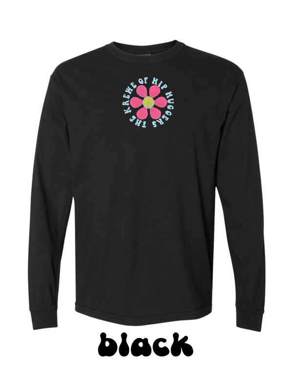 KOHH PEACE SIGN FLOWER EMBROIDERED LONG SLEEVE TEE