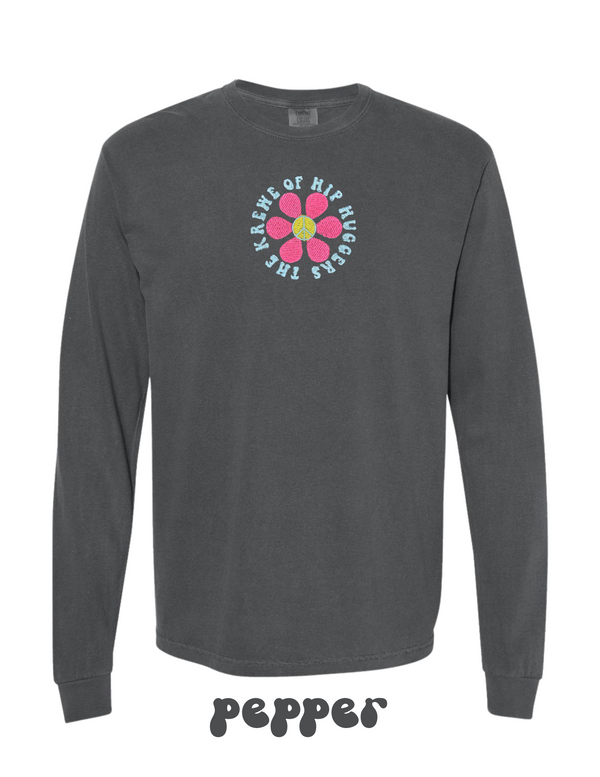 KOHH PEACE SIGN FLOWER EMBROIDERED LONG SLEEVE TEE