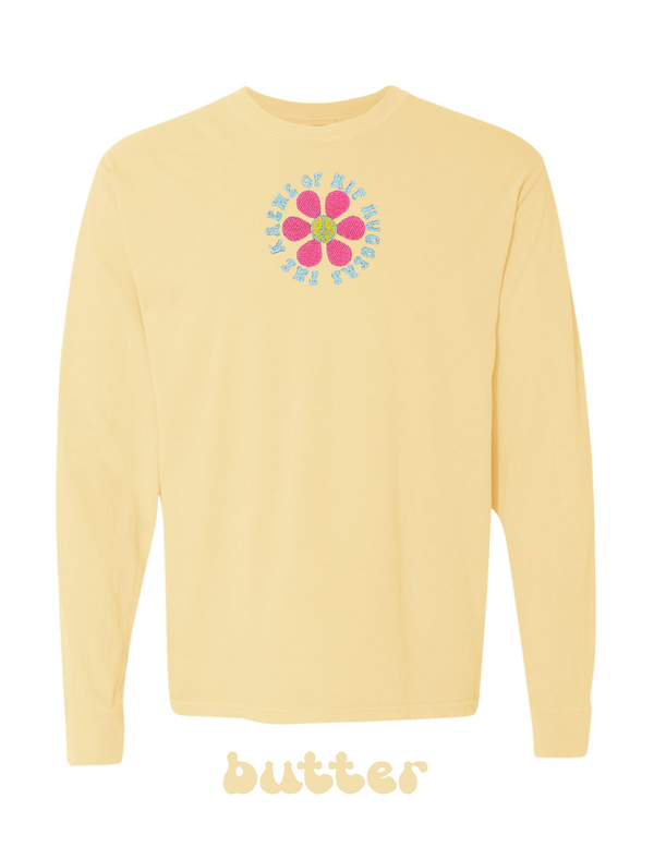 KOHH PEACE SIGN FLOWER EMBROIDERED LONG SLEEVE TEE