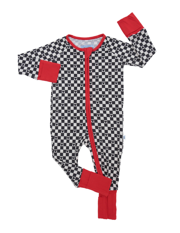 Main Street Bamboo Zipper Onesie PJs - Checkered Mouse