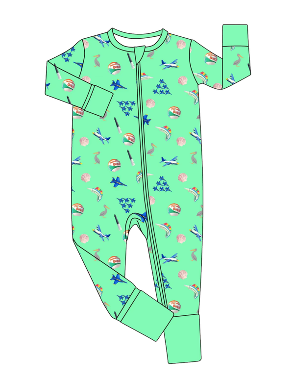 PREORDER ETA JUNE: Main Street Bamboo Zipper Onesie PJs - Pensacola "Where Florida Begins" Seagrass Green