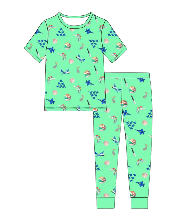 PREODER ETA JUNE: Main Street Bamboo 2 Piece Short Sleeve PJs - Pensacola "Where Florida Begins" Seagrass Green