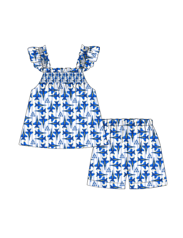PREORDER ETA JUNE: Beach Blues Collection: Eloise Smocked Shorts Set