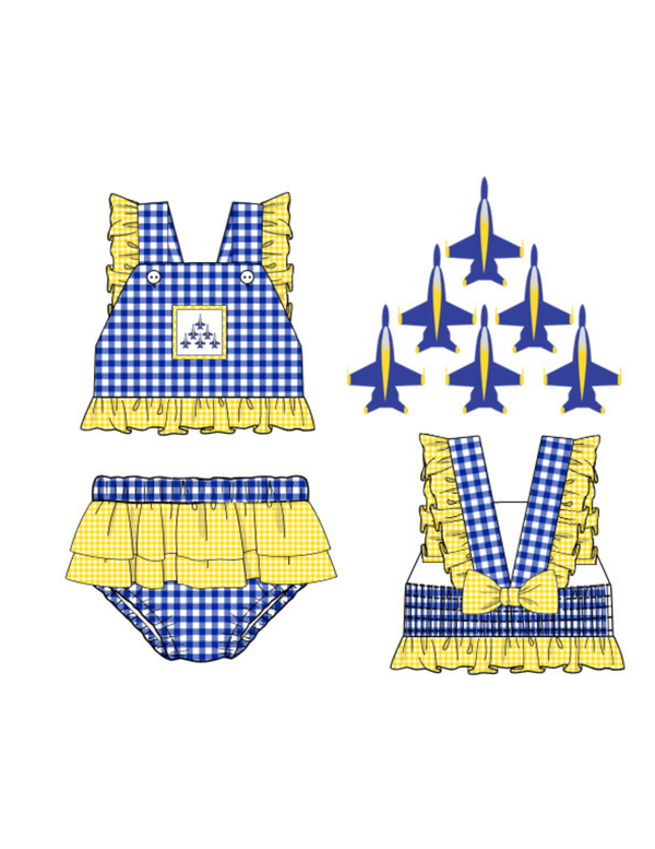 PREORDER 23 ETA JUNE: Delta Blues Smocked Swim Collection - Ruffled Bikini