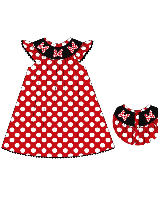 Beatrice Smocked Bishop Dress - Polka Dot Bows