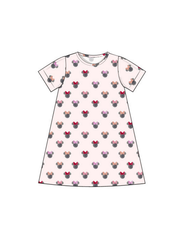 Sadie Swing Dress - Pink Watercolor Mouse