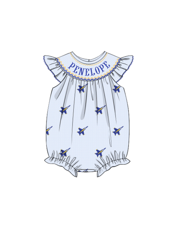 Personalized Blues Smocked Bubble