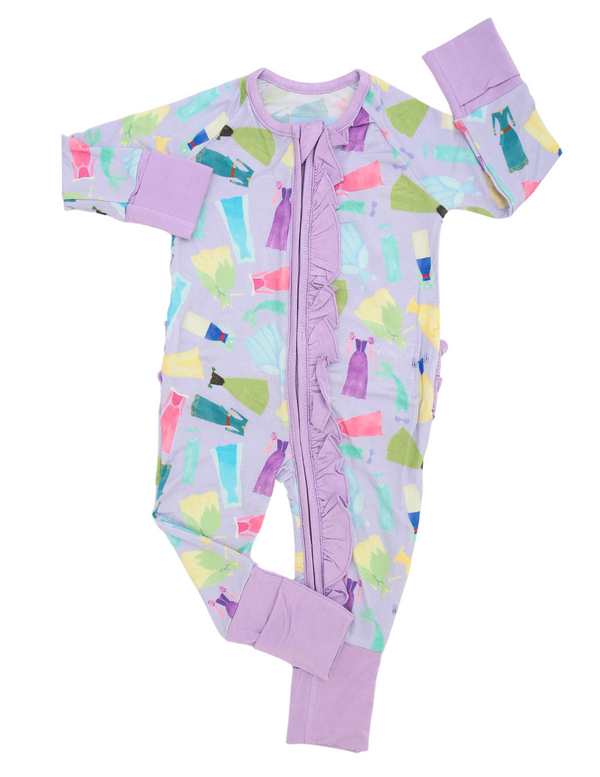 Main Street Bamboo Ruffled Zipper Onesie PJs - Princesses