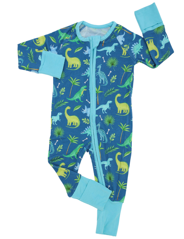 Main Street Bamboo Zipper Onesie PJs  - Dinosaurs