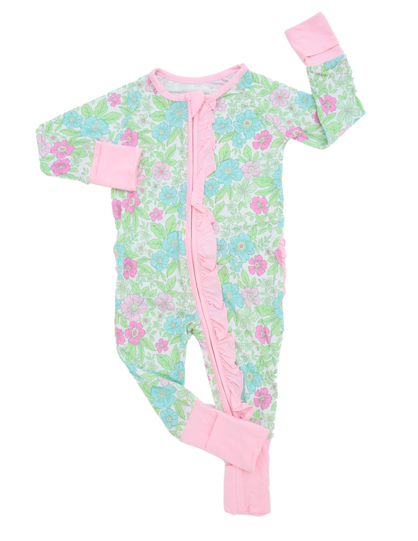 Main Street Bamboo Ruffled Zipper Onesie PJs - Kate's Flowers