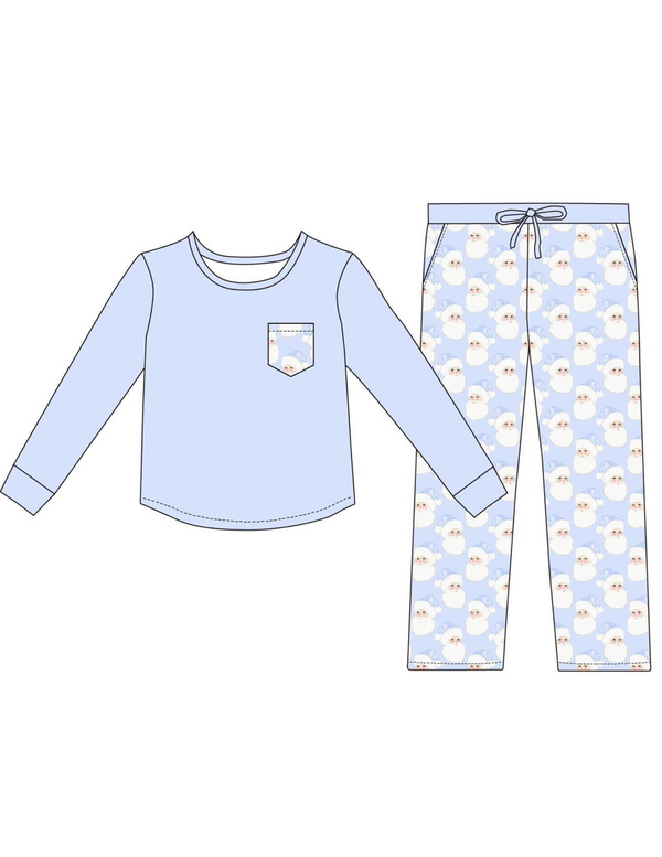 PREORDER ETA OCTOBER: Main Street Bamboo Men's Long Sleeve & Drawstring Pants PJs -  Blue Santas