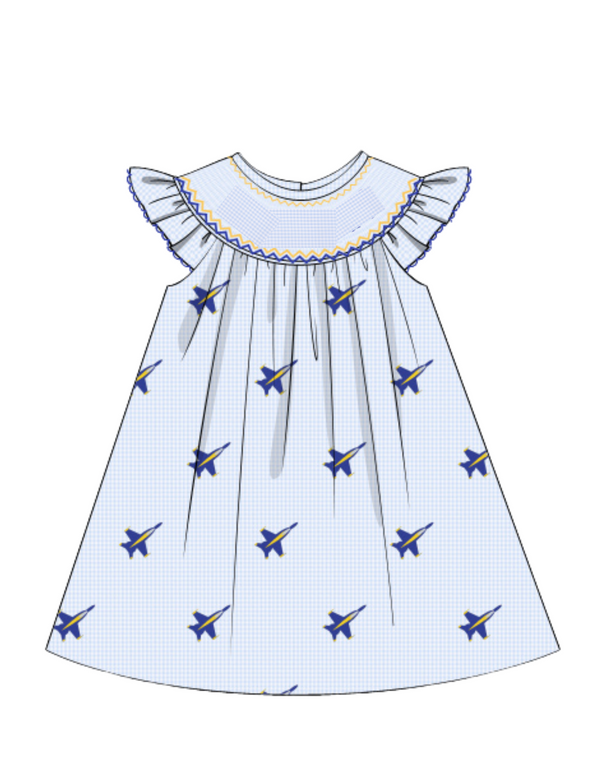 Personalized Blues Smocked Bishop Dress