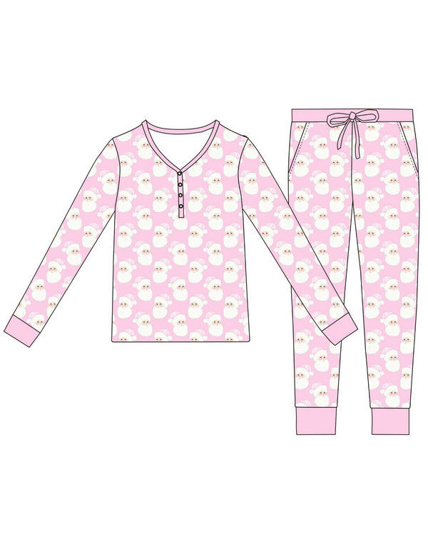 Main Street Bamboo Women's Jogger PJ Sets - Pink Santas