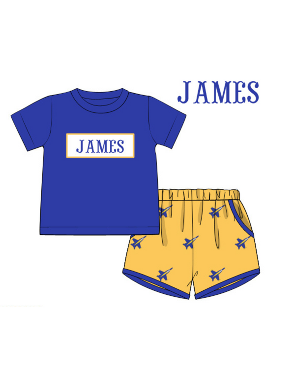 Personalized Blues Smocked Shorts Set