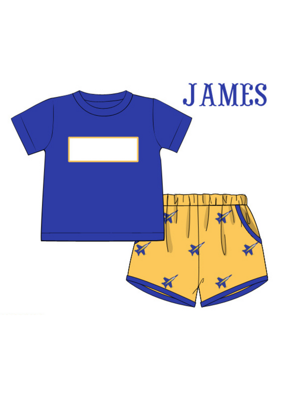 Personalized Blues Smocked Shorts Set