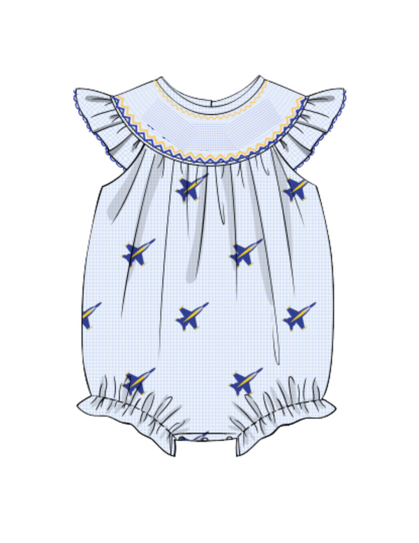 Personalized Blues Smocked Bubble