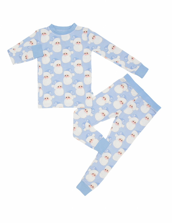 Main Street Bamboo 2 Piece PJs -  Blue Santas