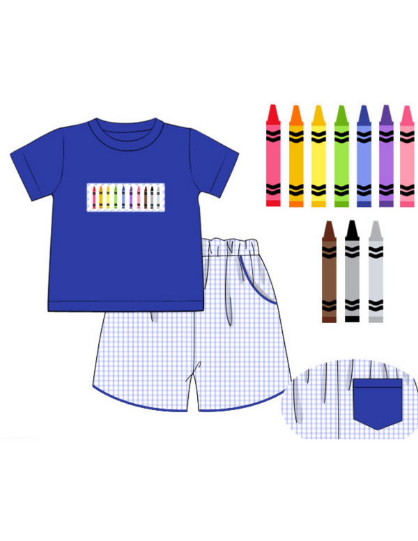 Color Crayons Smocked Shorts Set