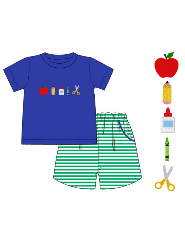School Supplies French Knot Shorts Set