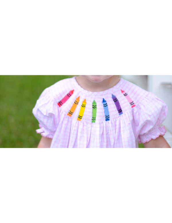 Color Crayons Gingham Smocked Dress