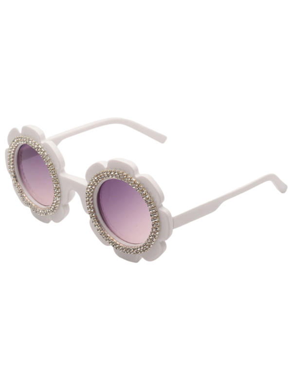 Round Jeweled Sunglasses - White Diamond