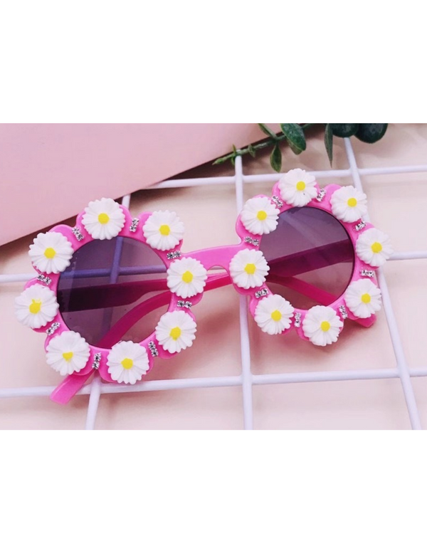 Round Jeweled Sunglasses - Pink Diamond Flower