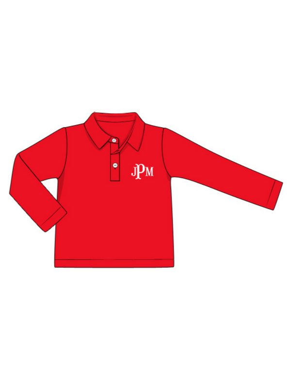Knit Long Sleeve Polo - Red