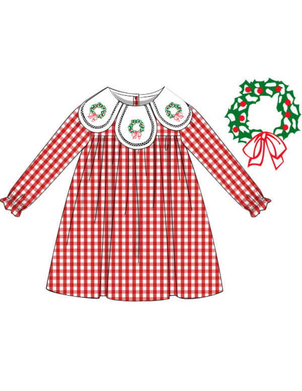Christmas Wreath Embroidered Dress Main Street Smocking Company Christmas Wreath Embroidered Dress Main Street Smocking Company